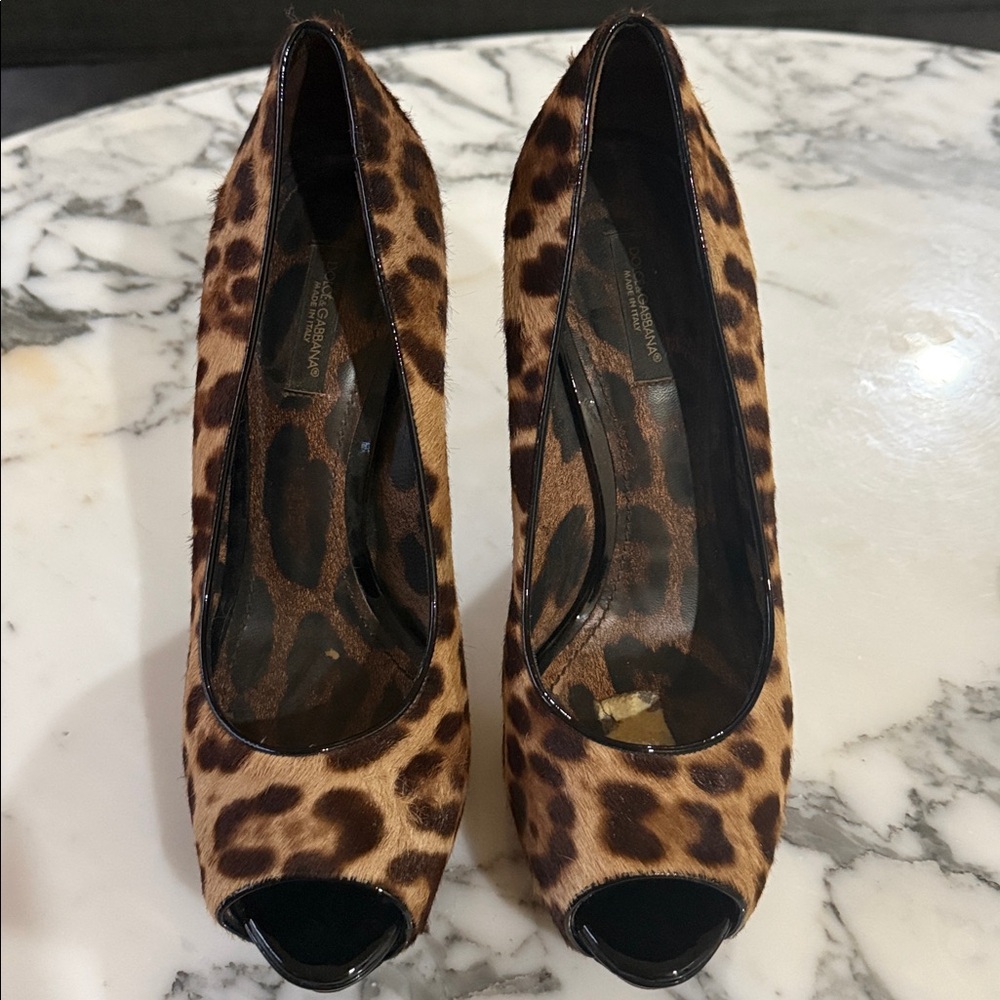 Dolce & Gabbana Brown Leopard Pony Hair Print Heels